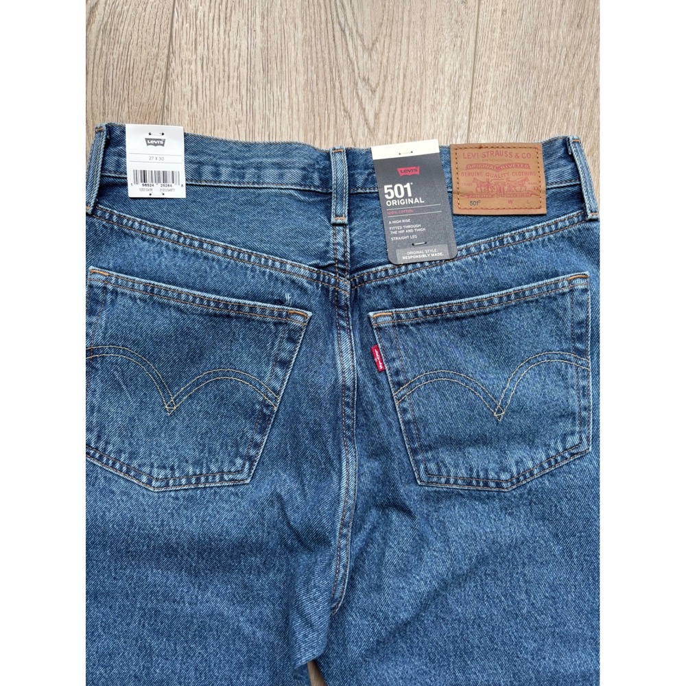 Levis 501 Original High Rise Straight Leg Jeans Medium Wash 27x30 New - Picture 6 of 10